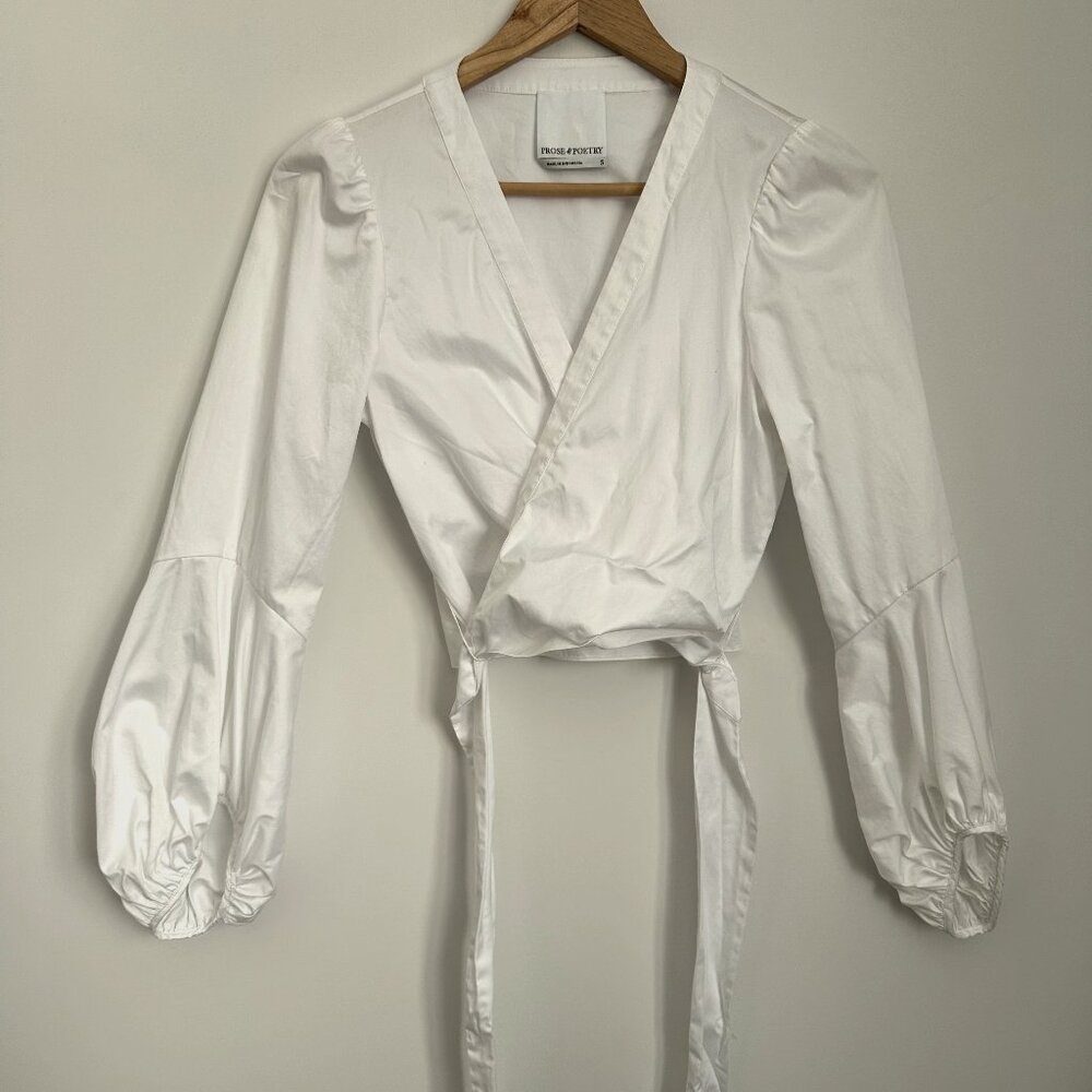 White poplin wrap blouse top